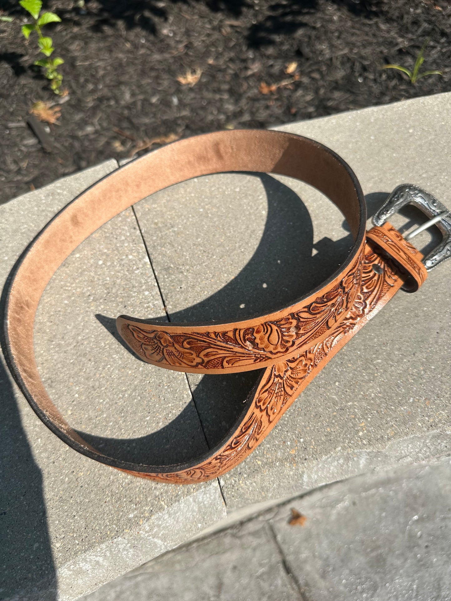 genuine leather brown floral belt