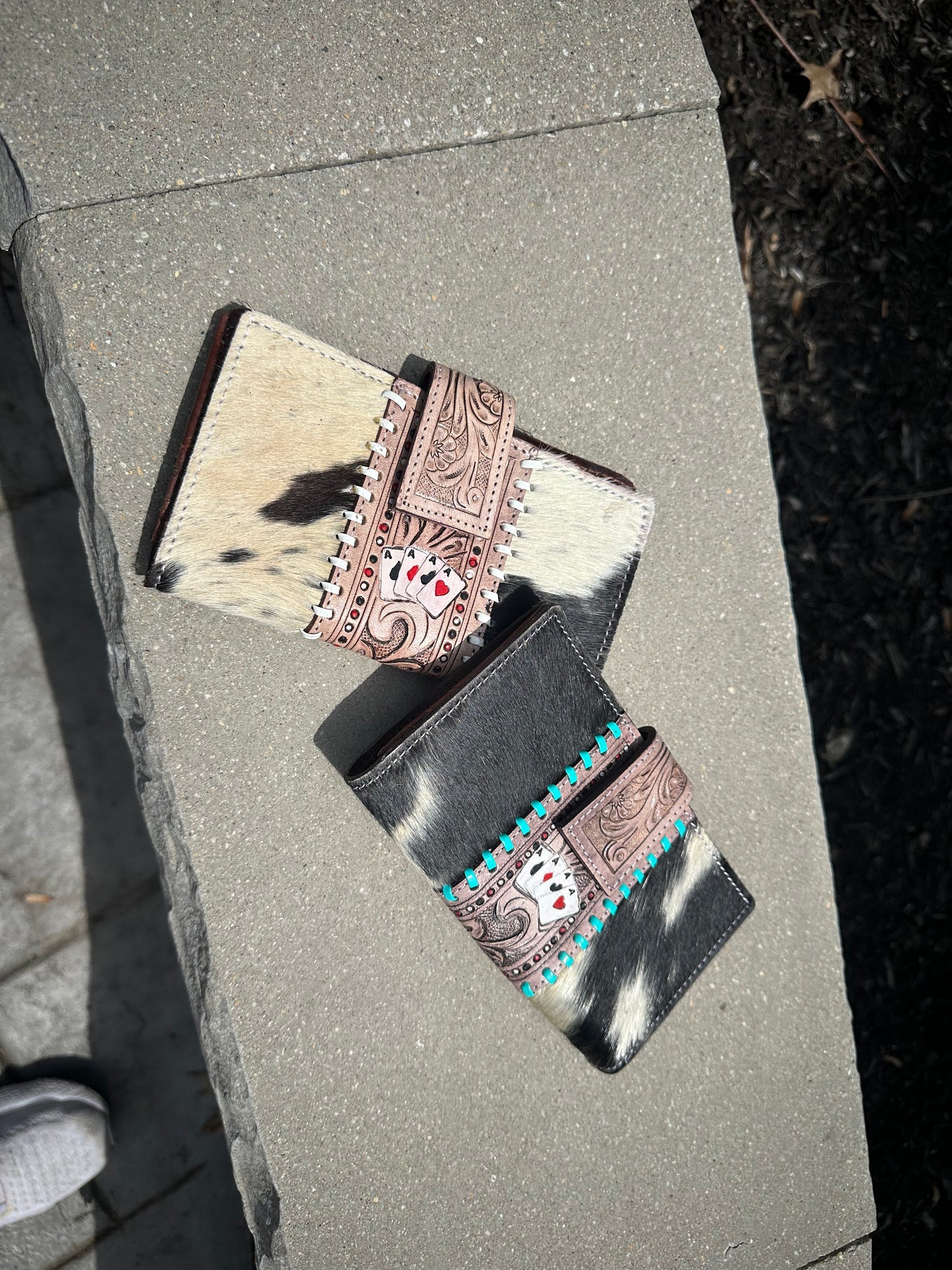 Tooled Genuine Leather // Cowhide Aces Bifold Wallet