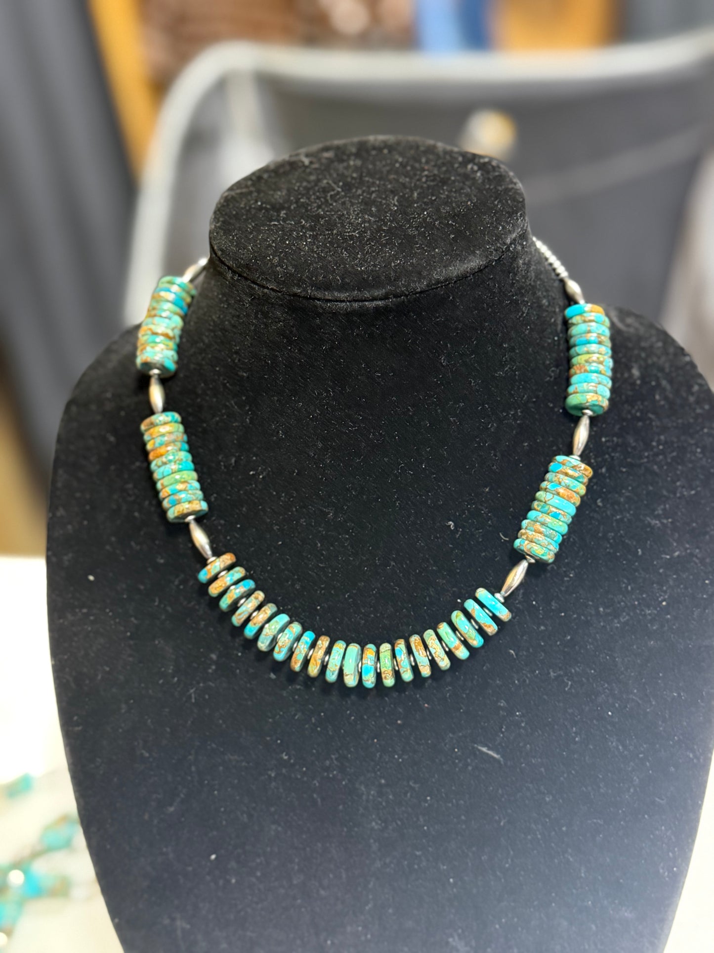 turquoise x bronze x torpedo pearls necklace