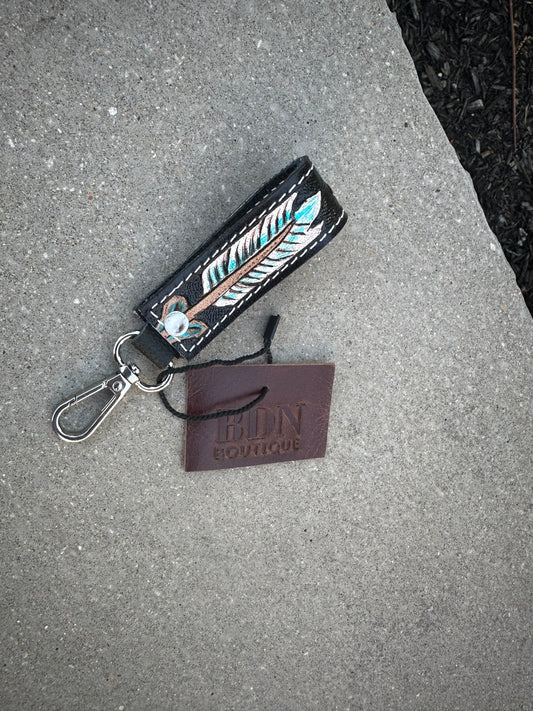 Tooled Leather Keychain - mini