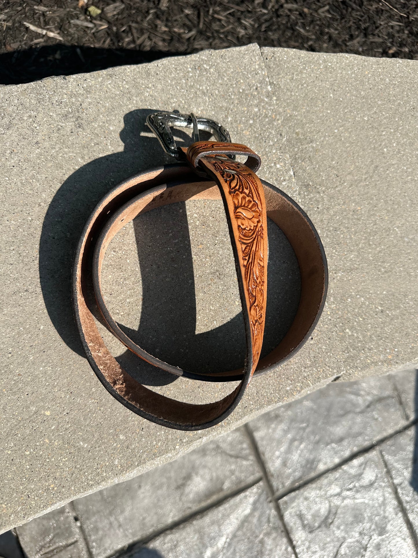 genuine leather brown floral belt