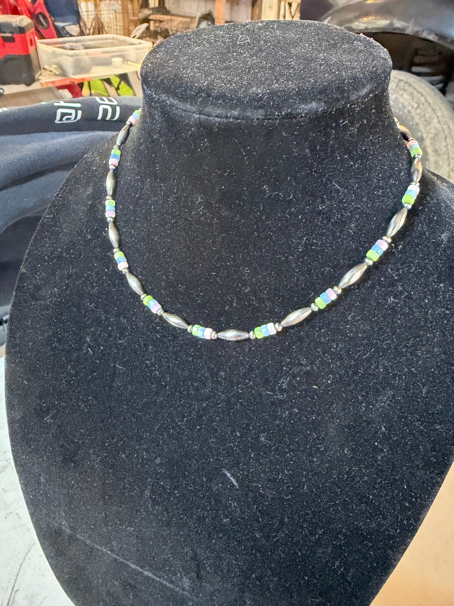 Multi color mother of pearl x torpedo pearl necklace