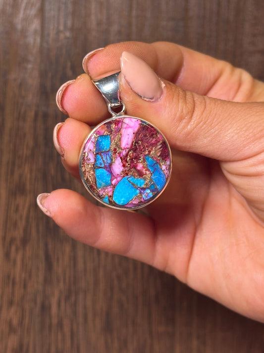 Navajo Sterling Silver & Pink Dream Circle Pendant