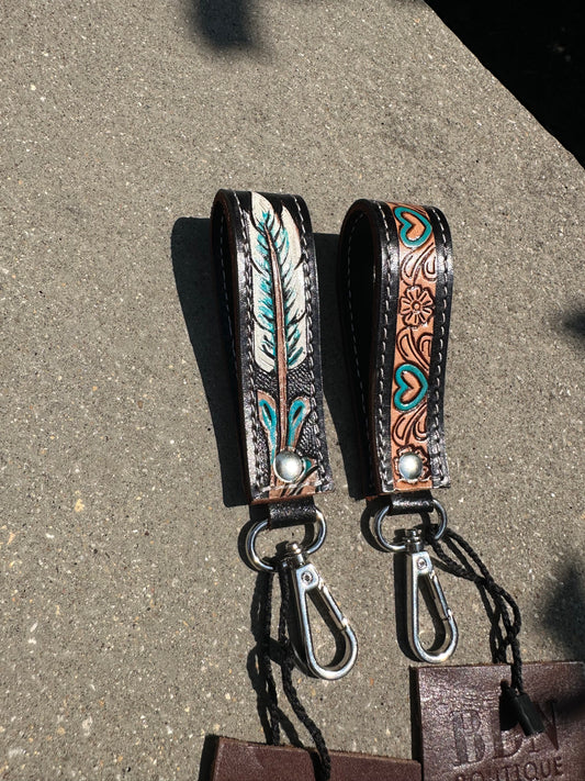 Tooled Leather Keychain - mini