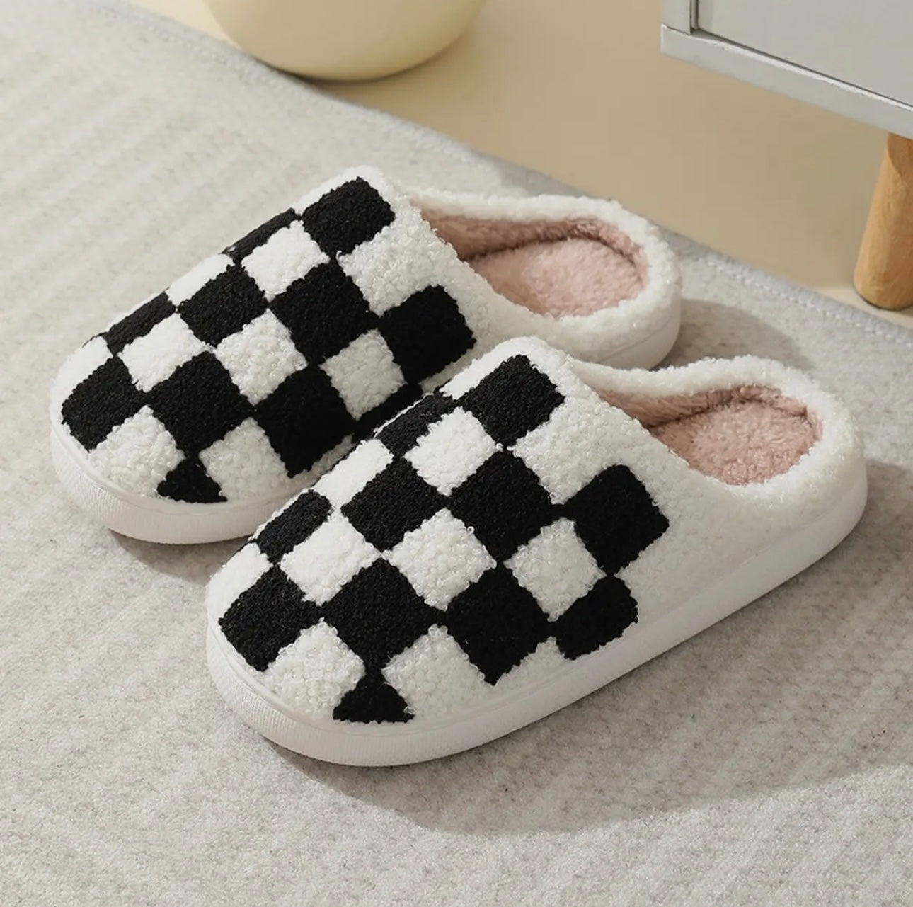 Black Checkered Slippers