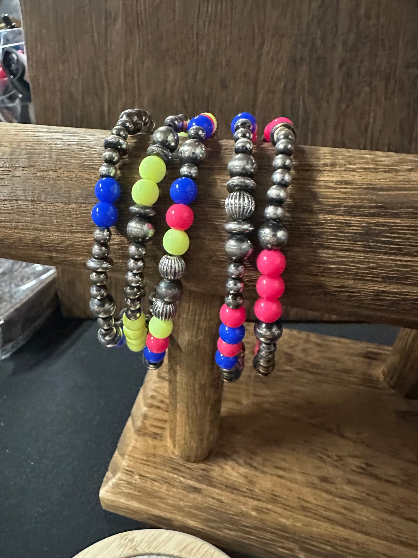 Navajo Style Pearl & Multi Bead Stackable Bracelet