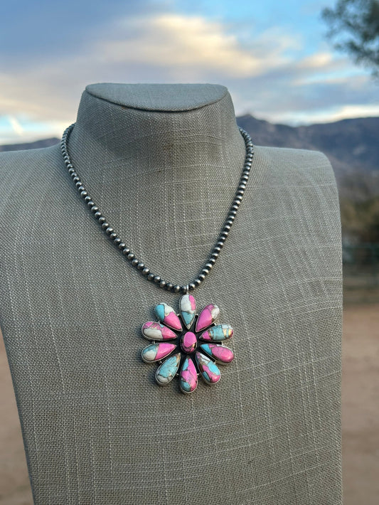 Handmade Cotton Candy Sterling Silver Cluster Beaded Necklace