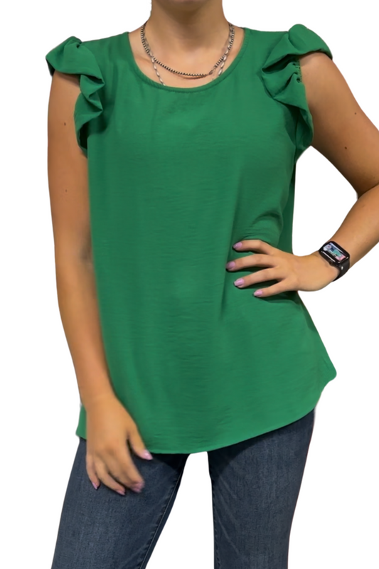 Solid Top With Ruffled Detailed Sleeves