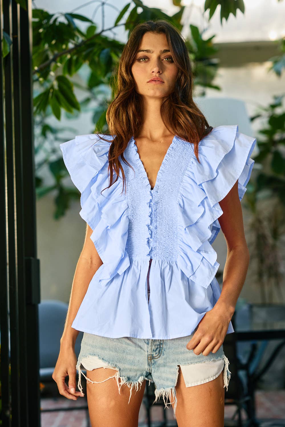 Ruffle Smocked Peplum Blouse