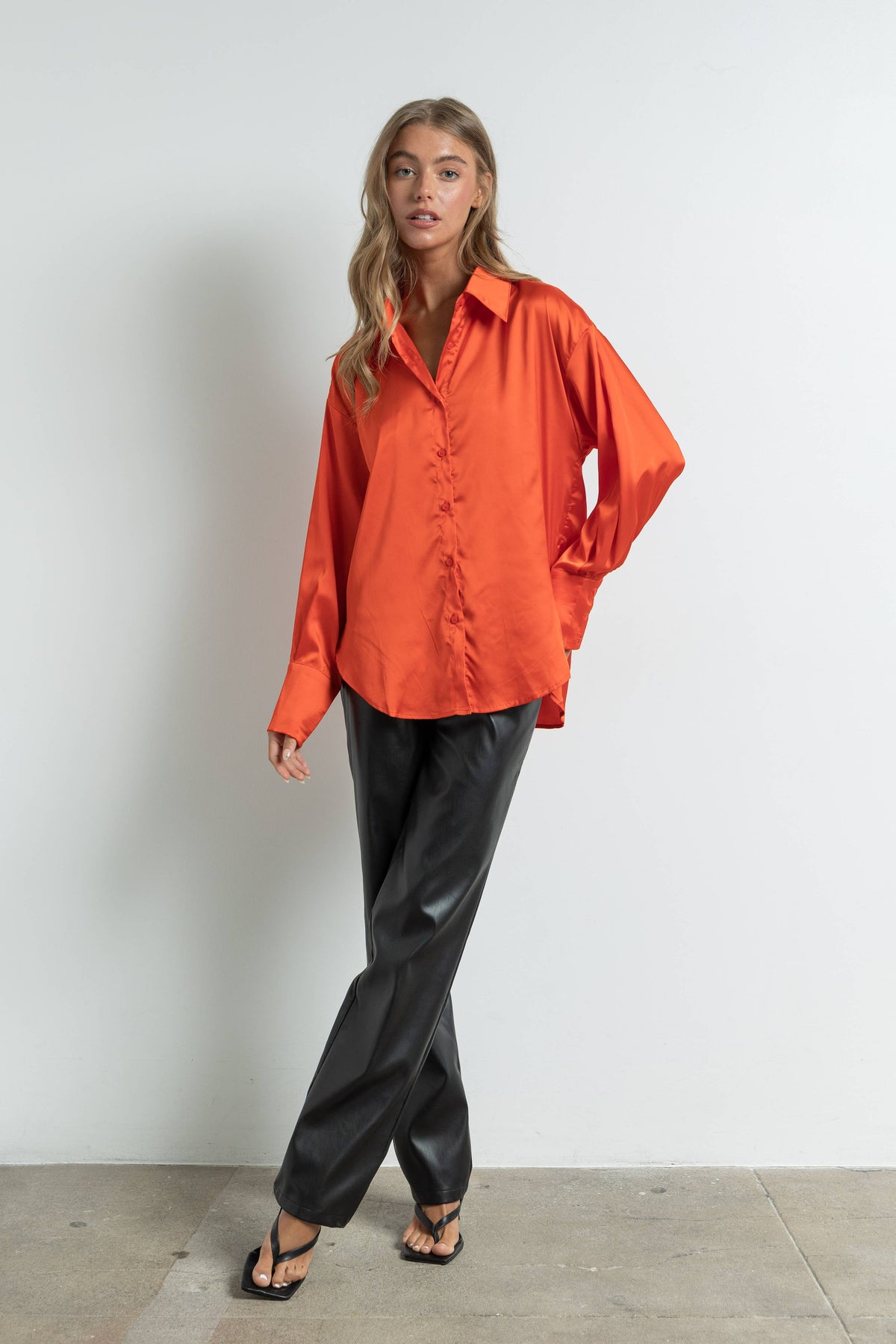 Silky Satin Button Down Shirt