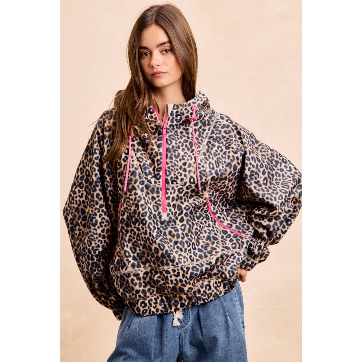 LEOPARD STITCH OVERSIZED BRUSHED TEXTURE JACKET