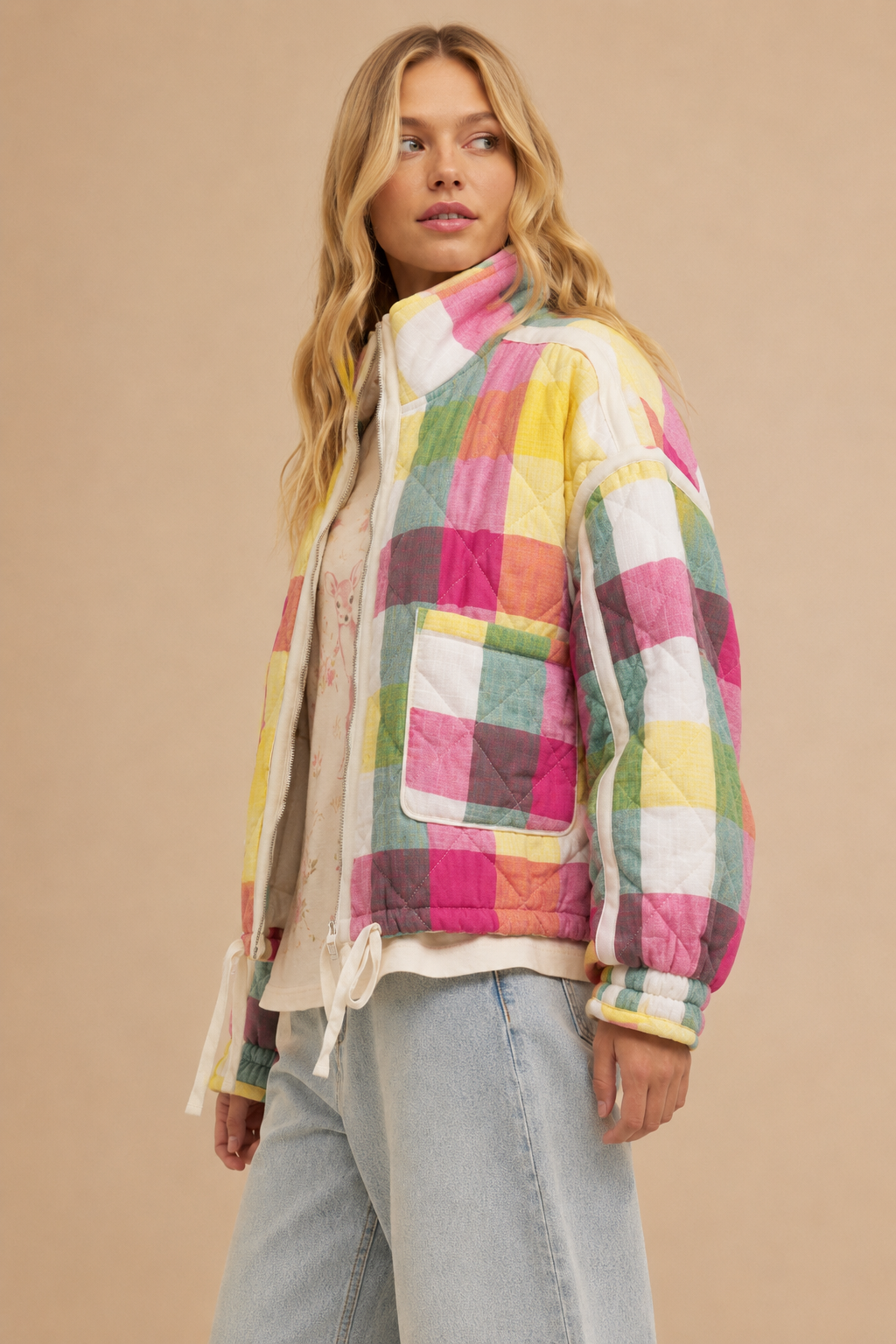 Multi-color Plaid Padded Jacket