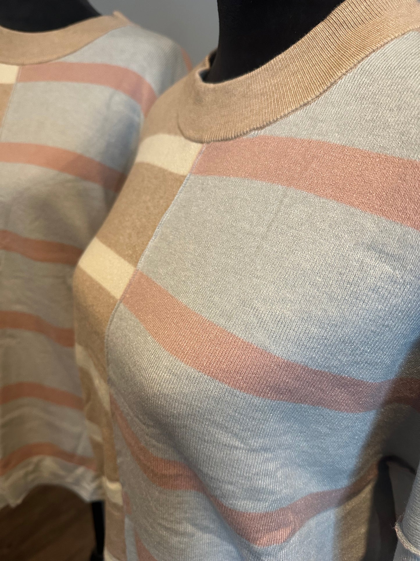 Khaki Stripe Colorblock Oversized Sweater