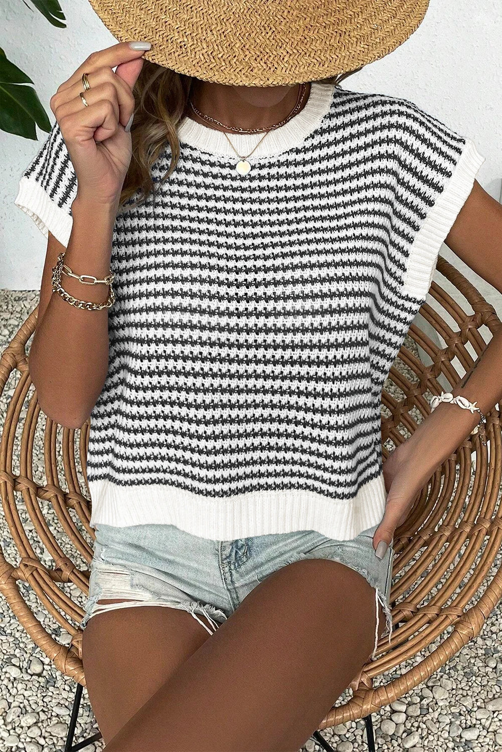 Stripe Contrast Trim Knit Dolman Top *TWO COLORS*