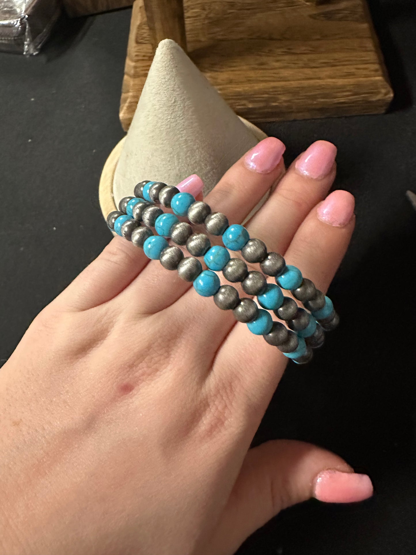 Turquoise Navajo Style Pearl Infinity Bracelet