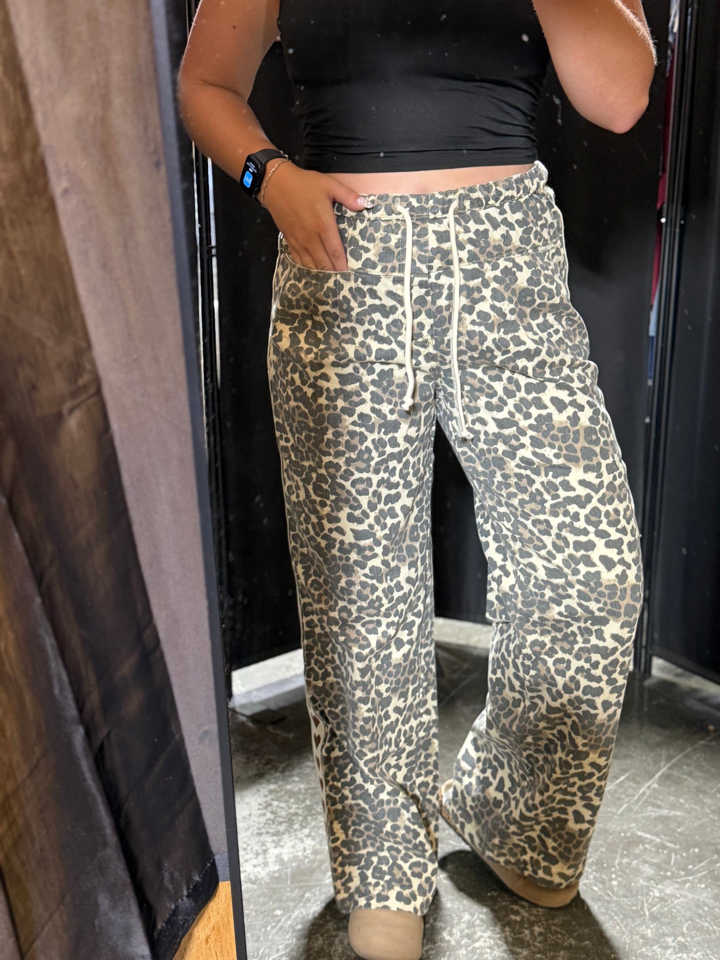 Leopard Printed Striped Wide Legged Pants