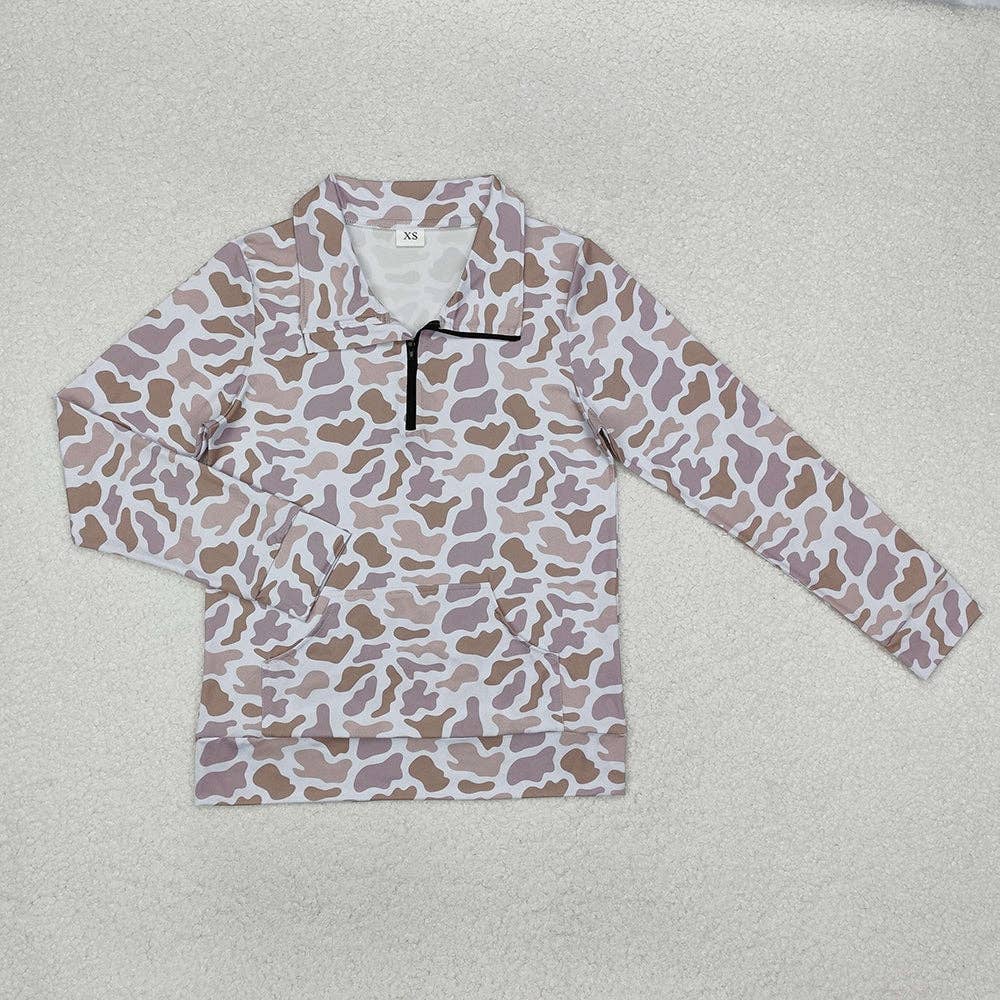 Camouflage Long Sleeve Tee Shirts Zip Pullovers Tops
