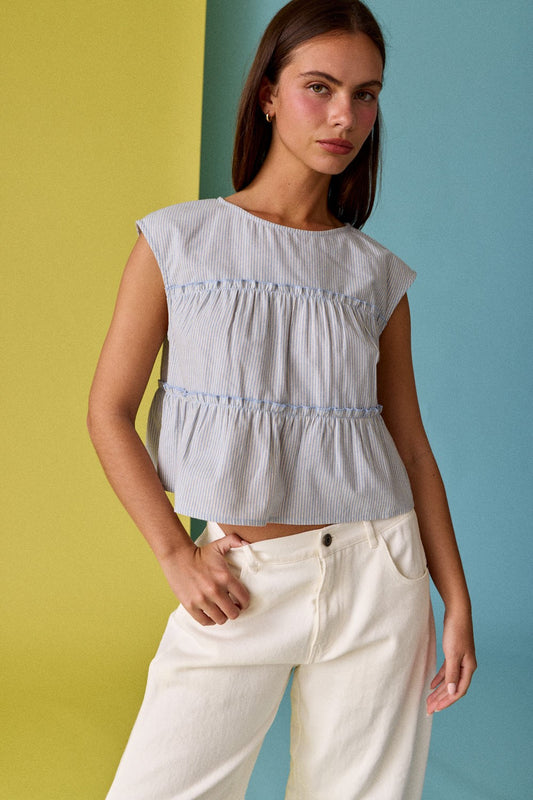 Tiered Seam Stripe Sleeveless Top