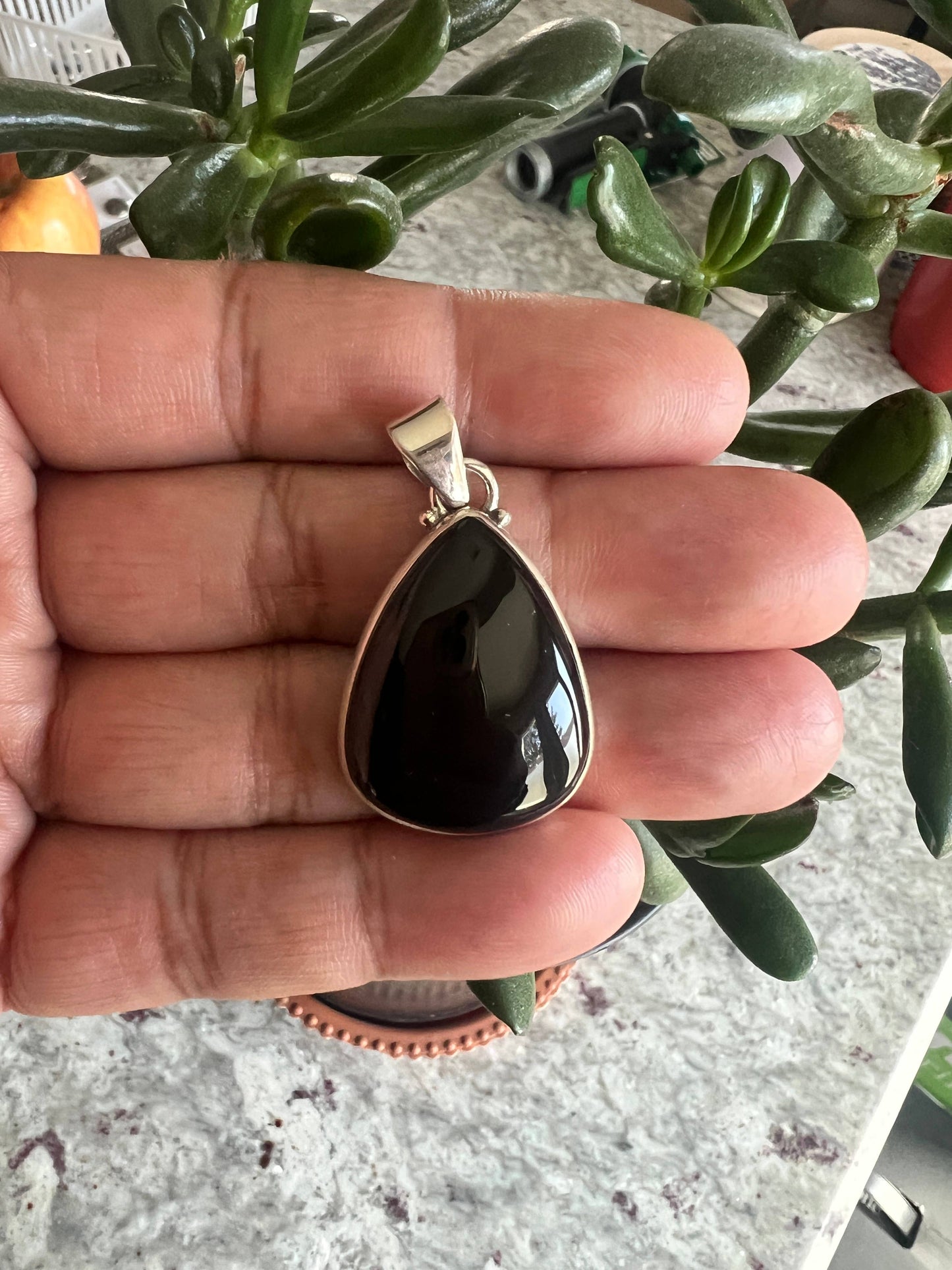 Black Onyx 925 sterling silver pendant, Handmade