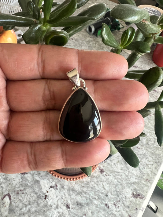 Black Onyx 925 sterling silver pendant, Handmade