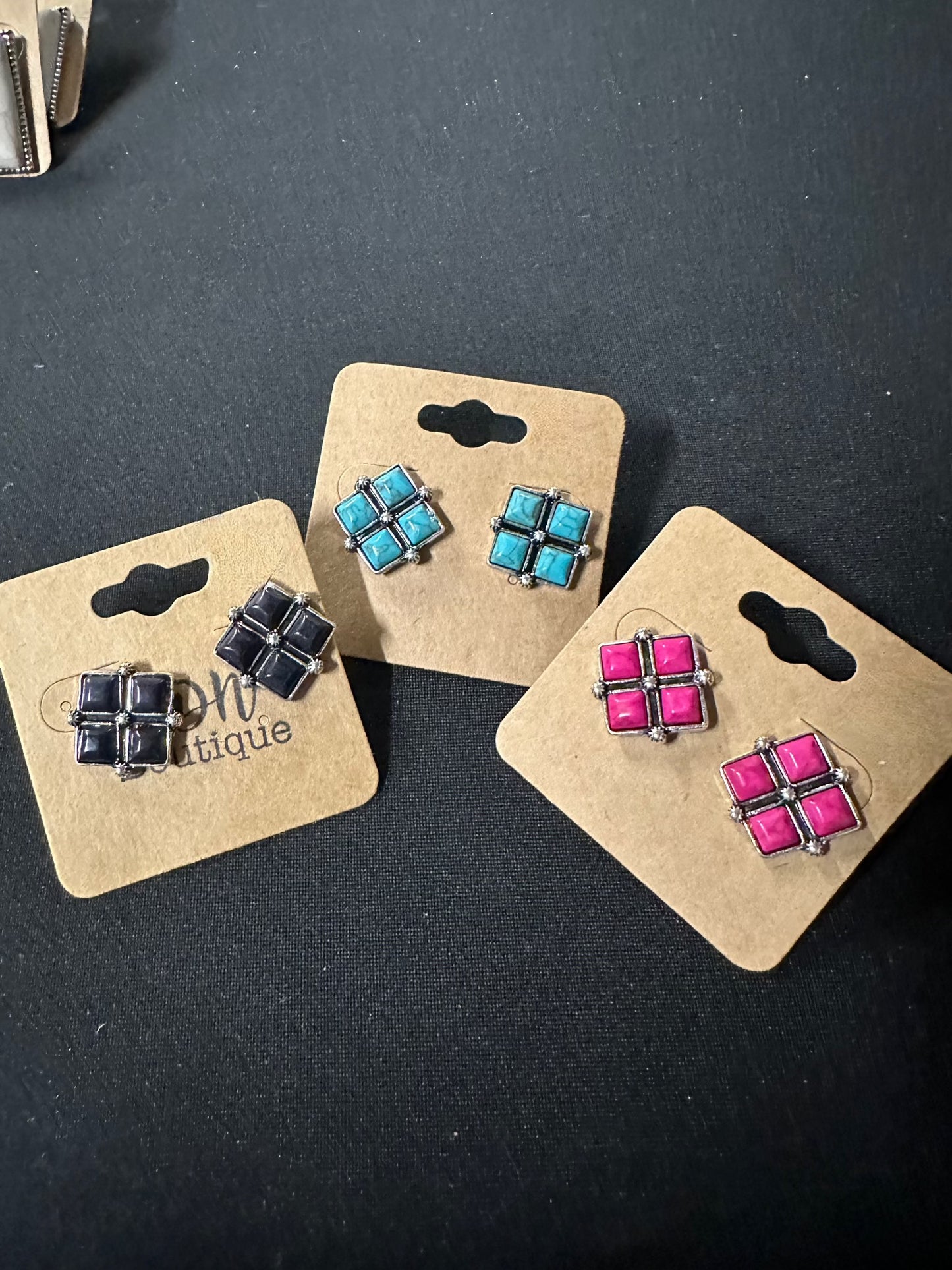 Western Square Stone Stud Earrings