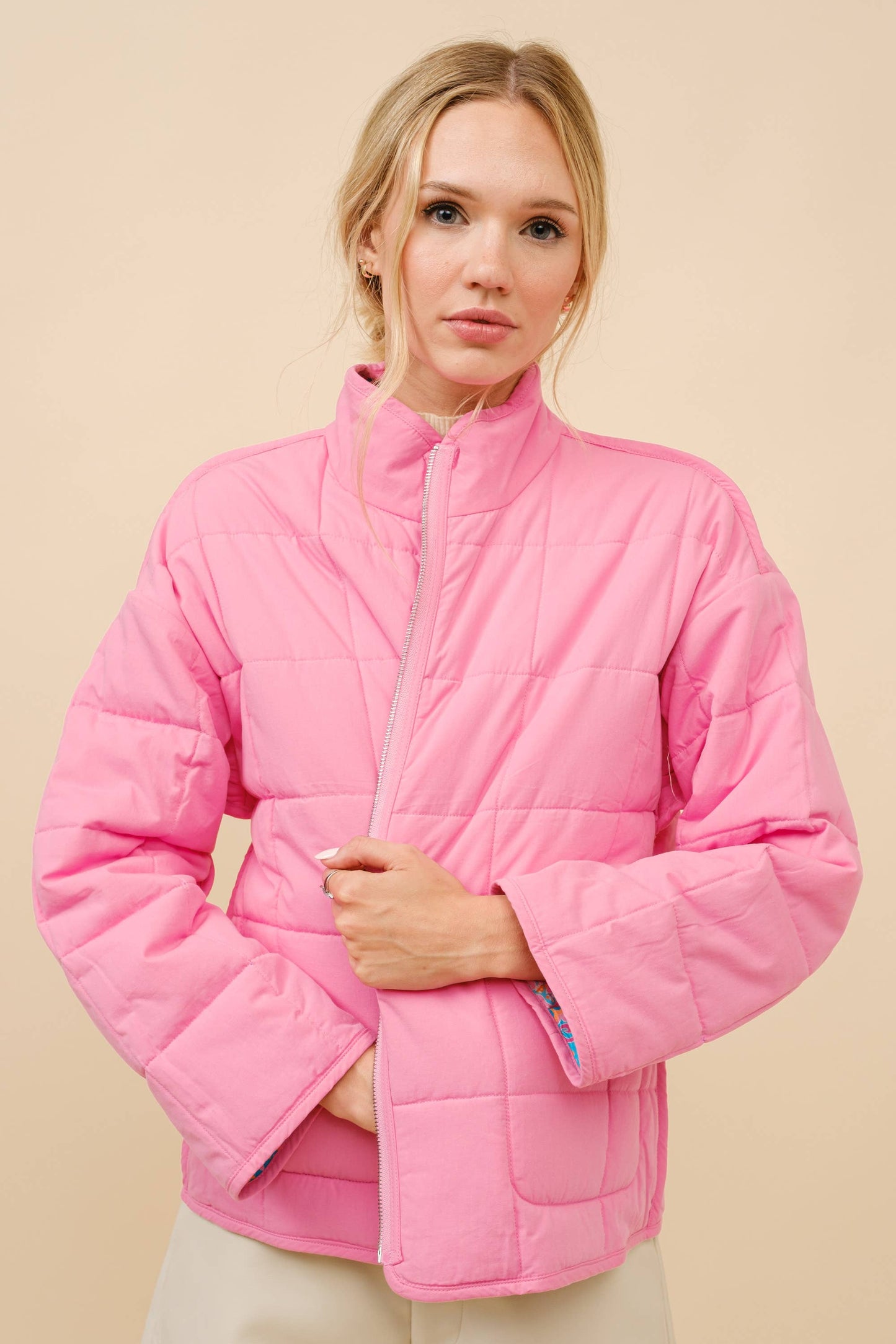 Rayon Challis Floral Reversible Quilted Jacket