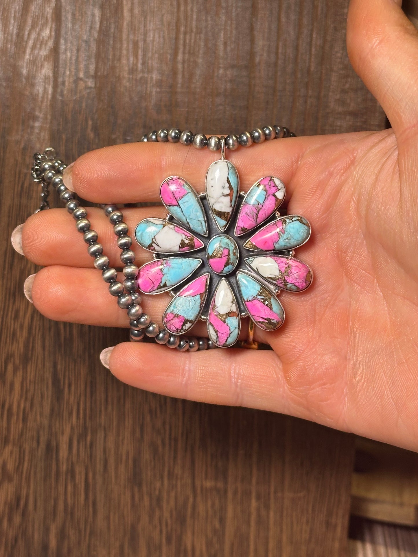 Handmade Cotton Candy Sterling Silver Cluster Beaded Necklace