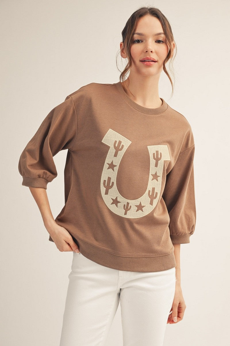 Western Horseshoe Embroidered Casual Top