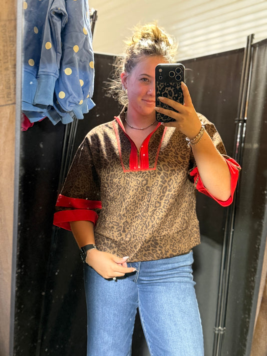 quarter zip leopard top