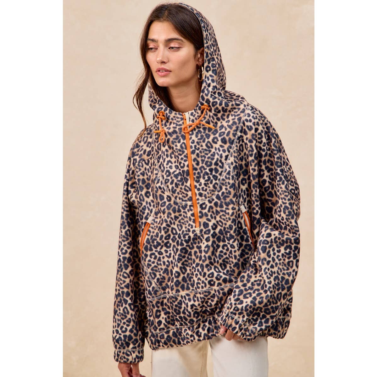 LEOPARD STITCH OVERSIZED BRUSHED TEXTURE JACKET