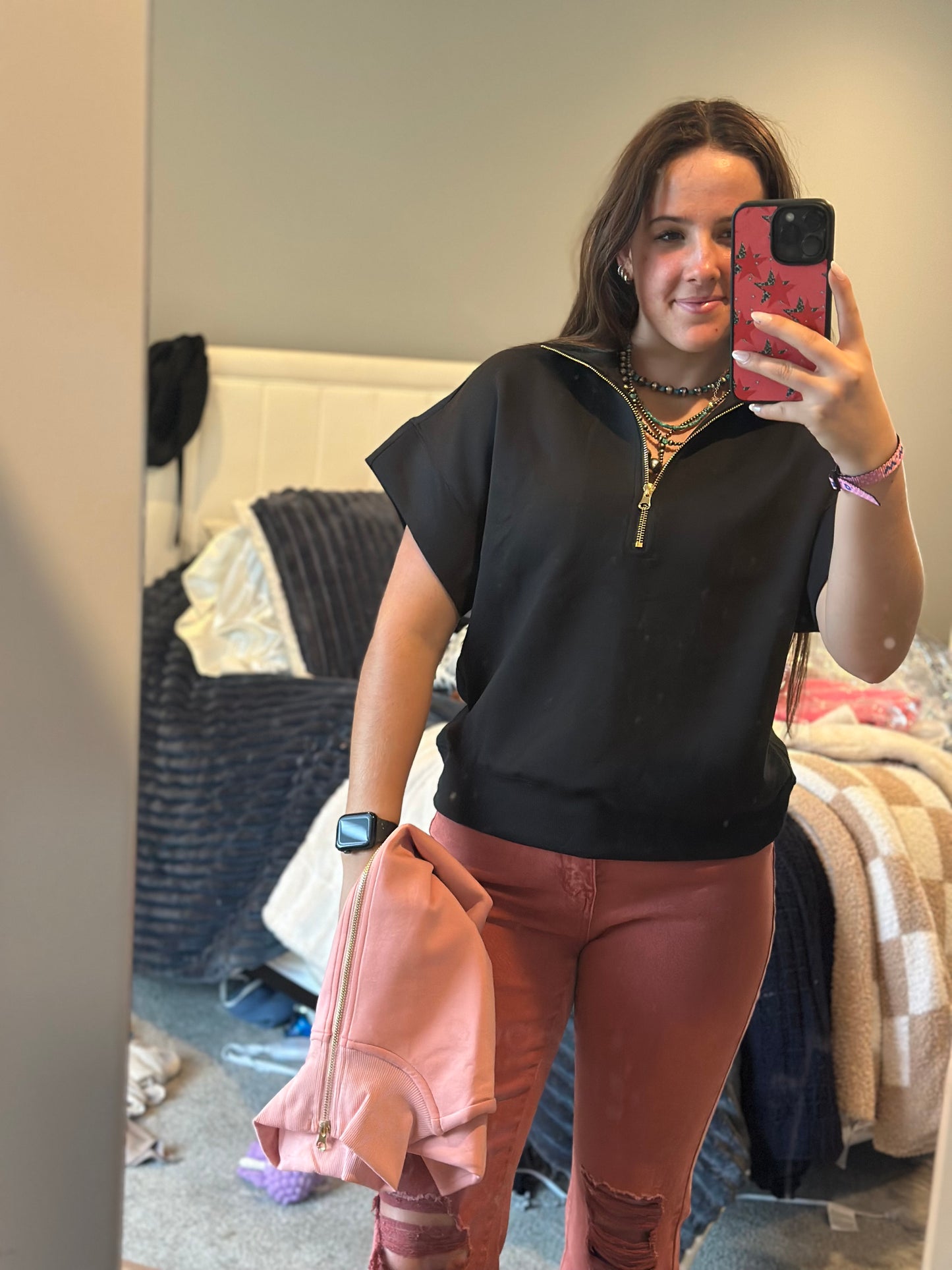 Scuba high neck half zip short sleeve pullover