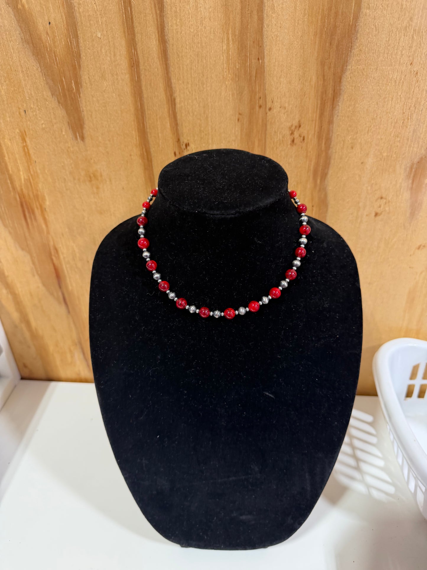graduated pearl x red quartz necklace