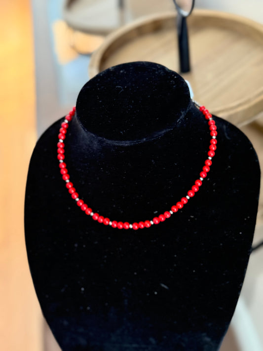 Red coral x pearl necklace