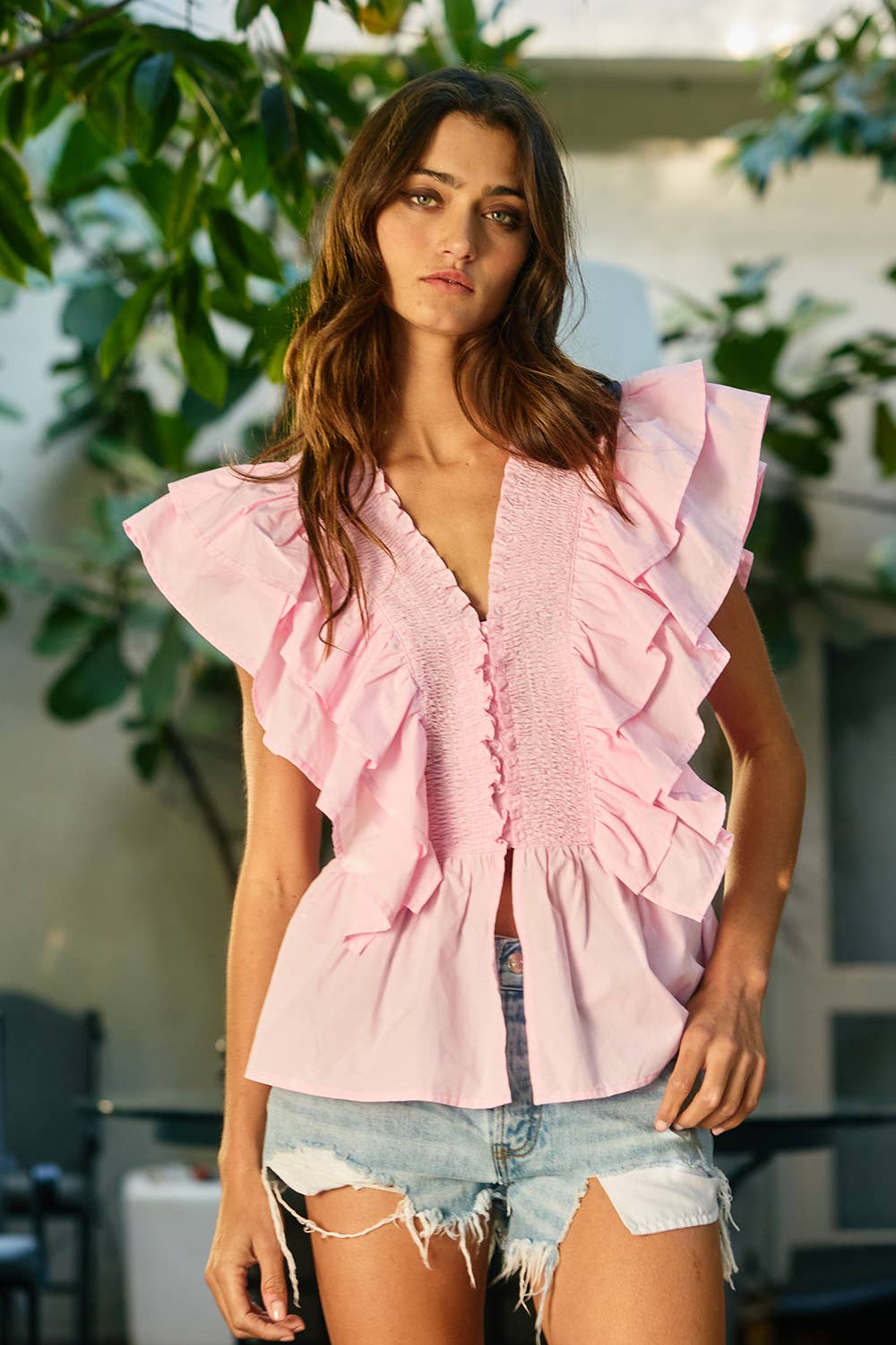 Ruffle Smocked Peplum Blouse