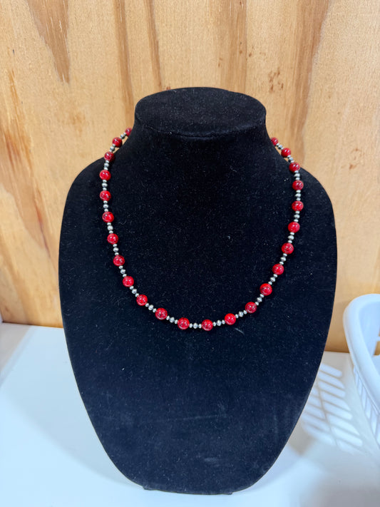 graduated pearl x 8mm red quartz necklace
