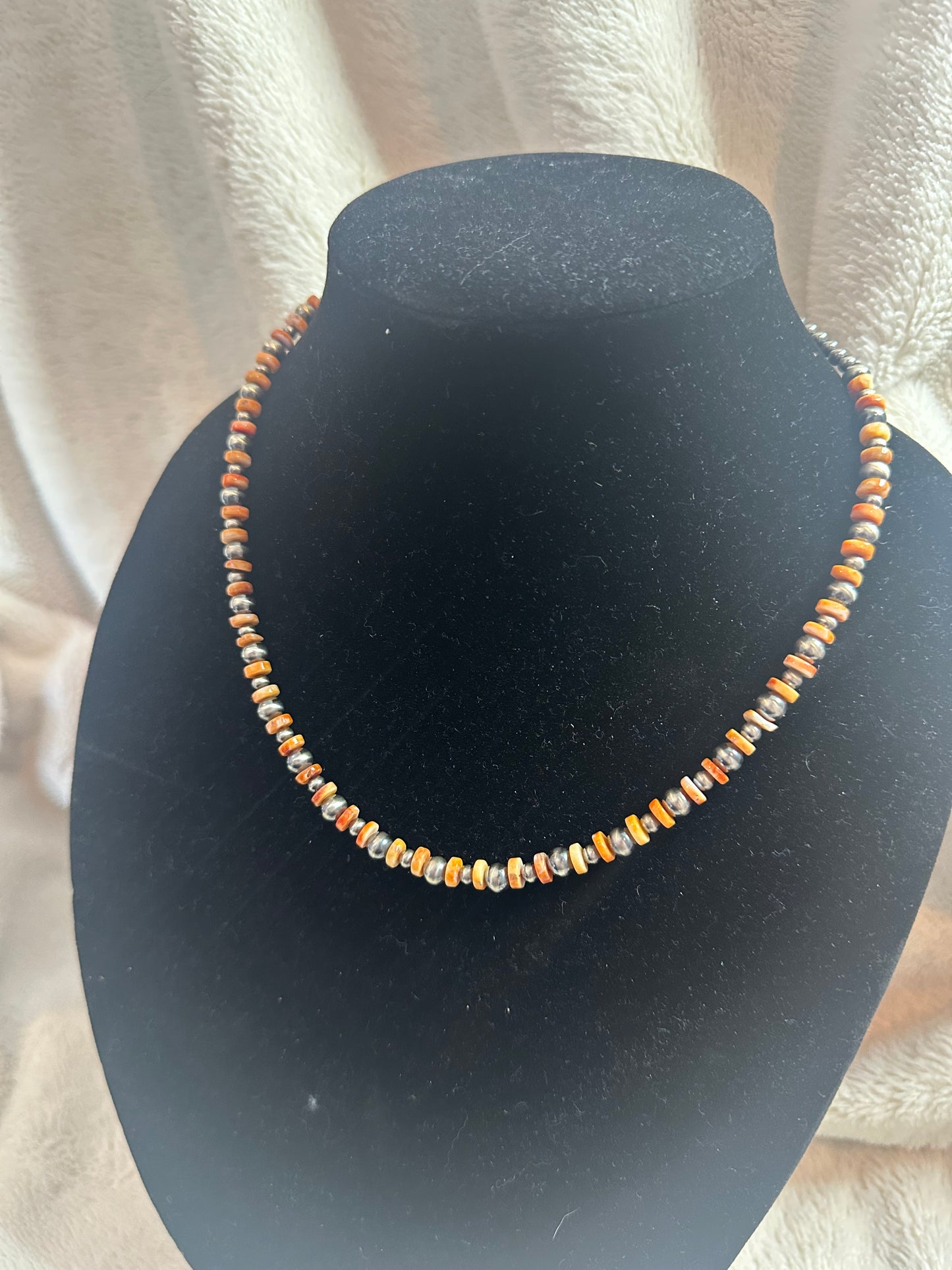 orange spiny x navajo pearl necklace