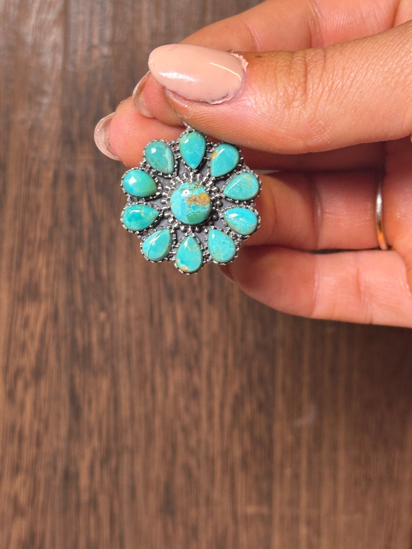 Beautiful Handmade Sterling Silver & Turquoise Flower Pendant