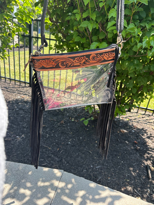 tooled leather clear concert purse
