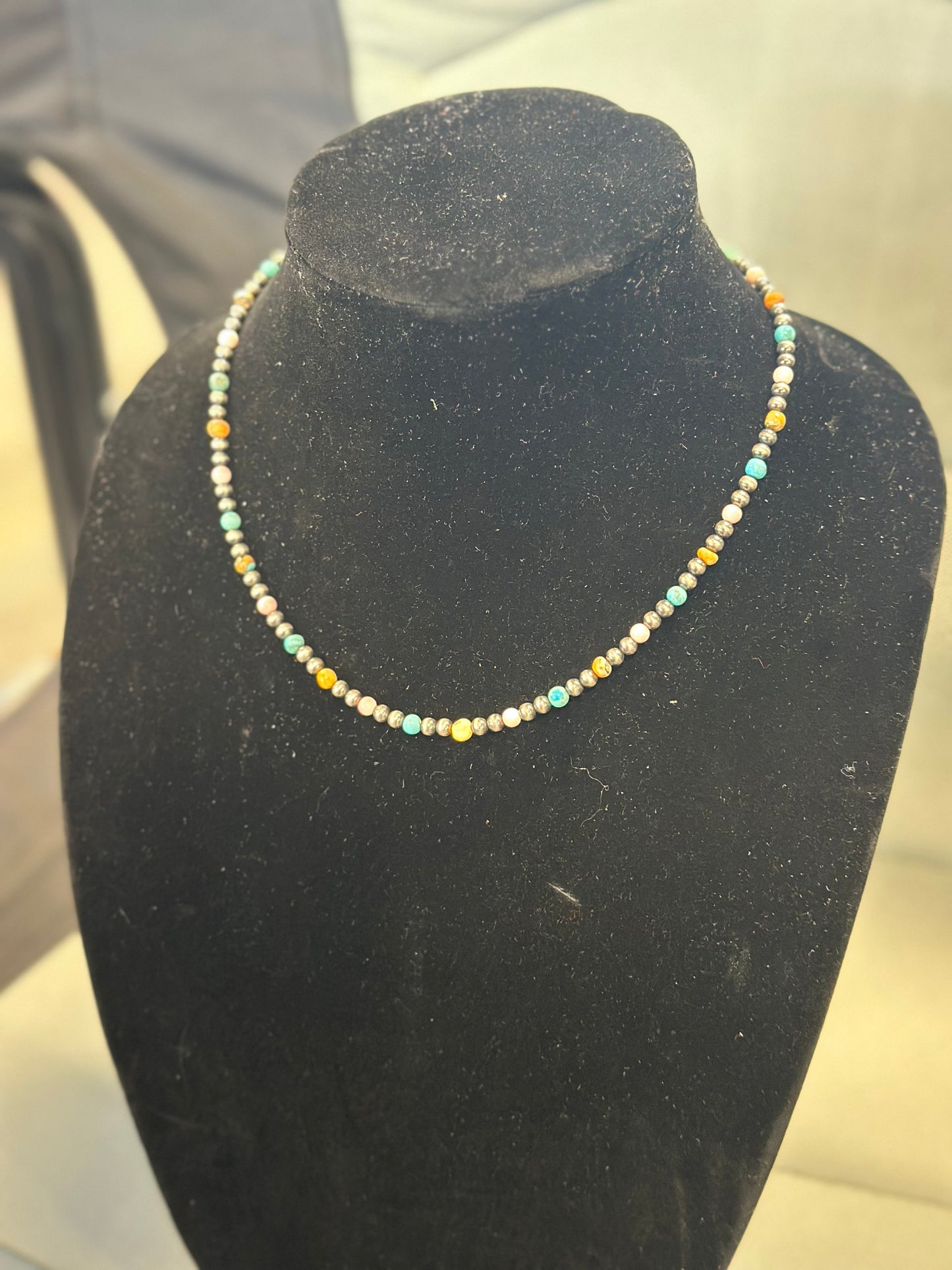 4mm pearl x multi stone necklace