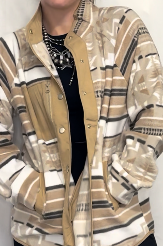 Aztec Fleece Snap Up Outdoor Jacket *2COLORS