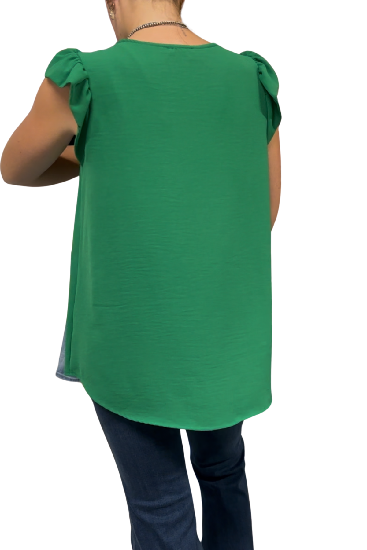 Solid Top With Ruffled Detailed Sleeves