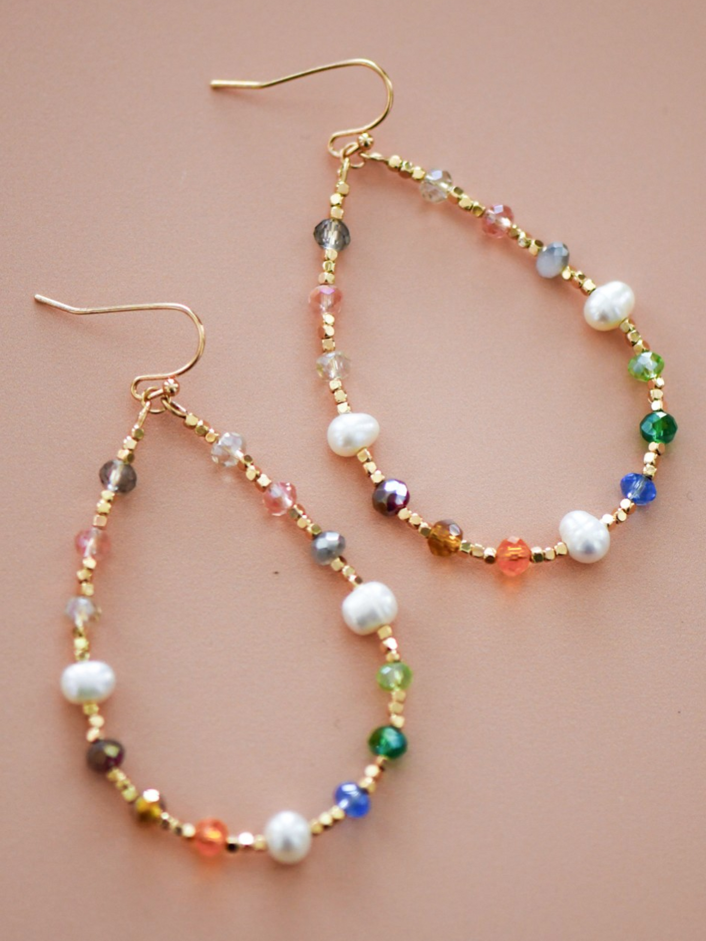 Crystal and Pearl Beaded Teardrop Wire Earrings