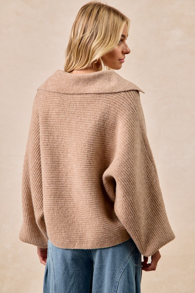 Solid Hacci Sweater Collared Top