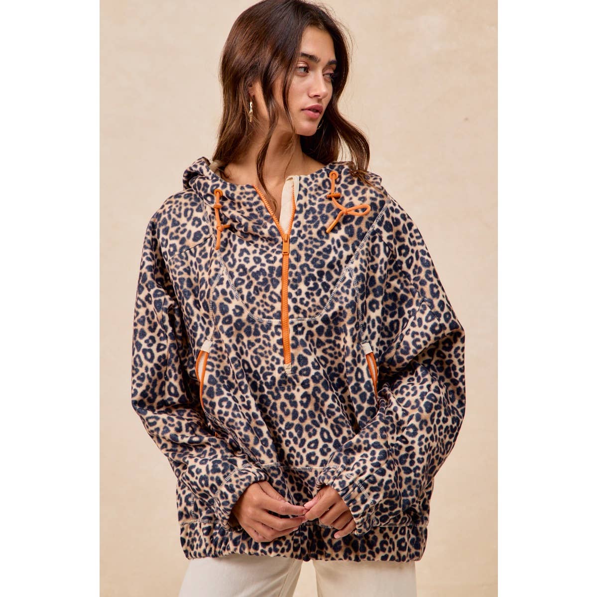 LEOPARD STITCH OVERSIZED BRUSHED TEXTURE JACKET