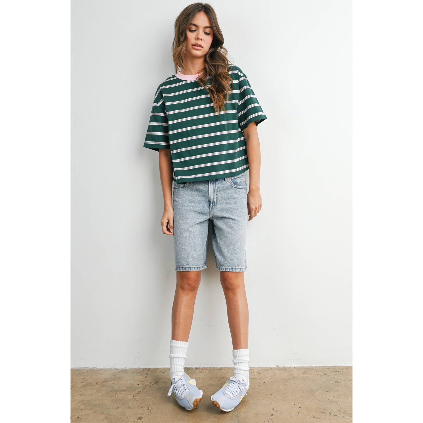 Striped Boxy Cropped T-Shirt - BMT8347