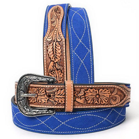 Hand Tooled Genuine American Suede Leather Belt Unisex