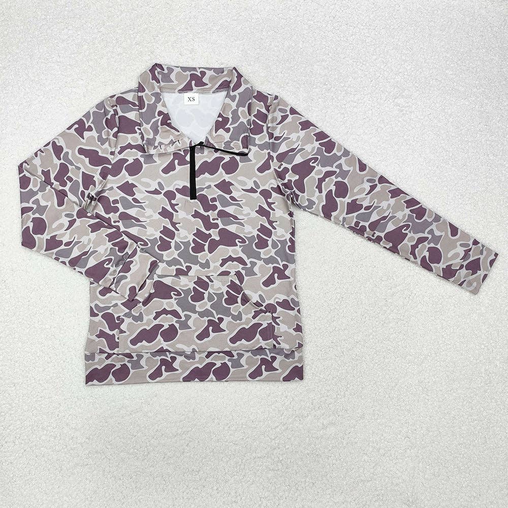 Camouflage Long Sleeve Tee Shirts Zip Pullovers Tops