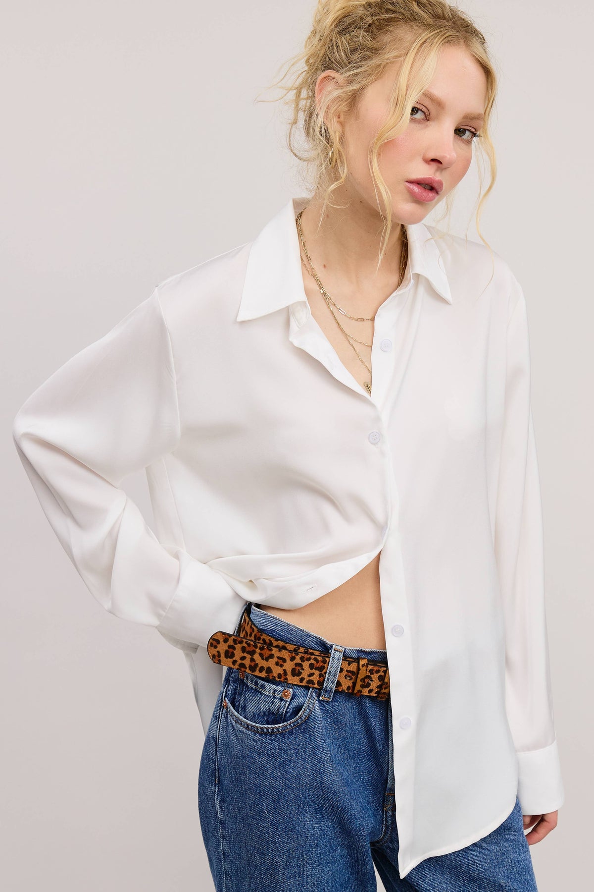 Silky Satin Button Down Shirt