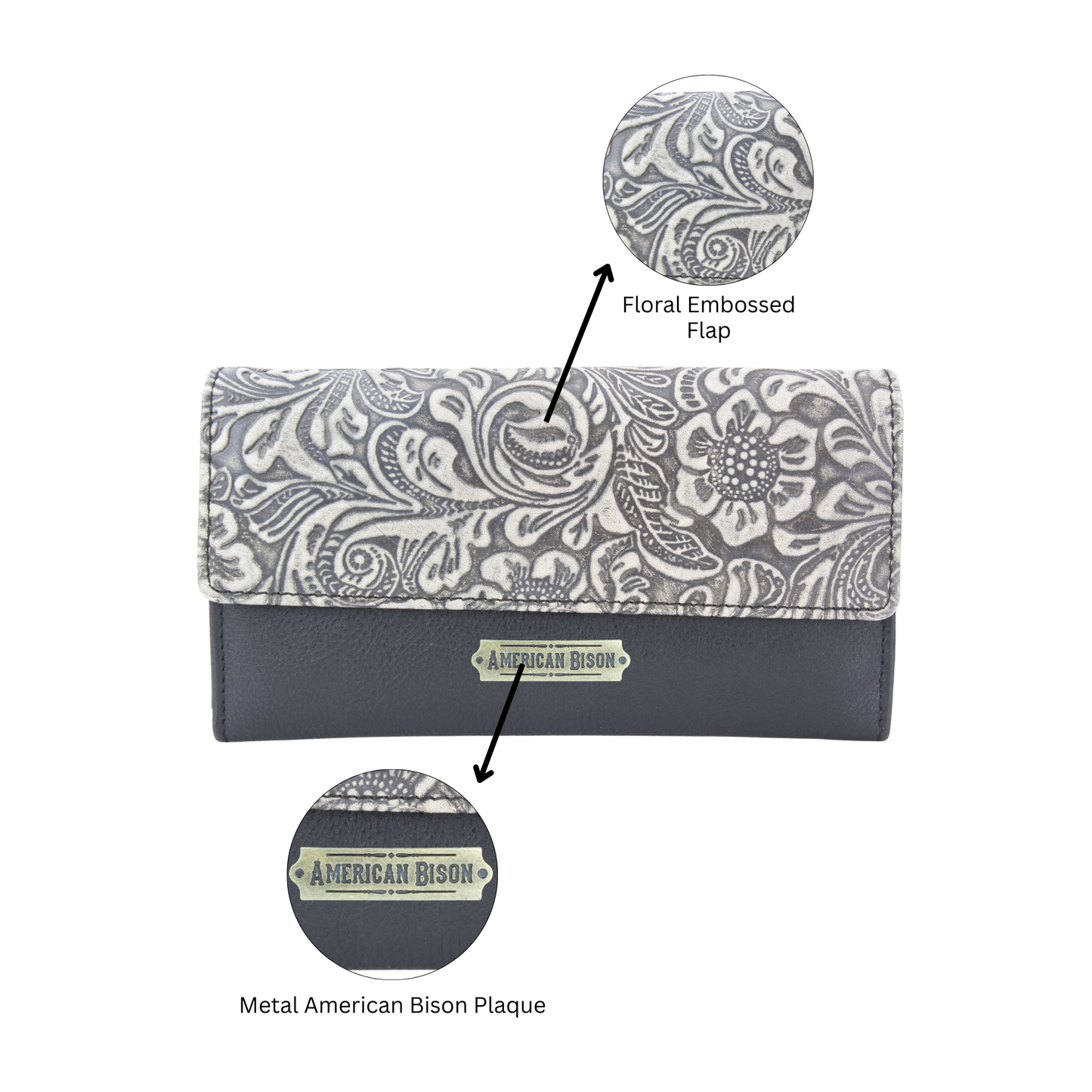 Women’s Brown Leather Grey Floral Clutch ABLW 18-2525