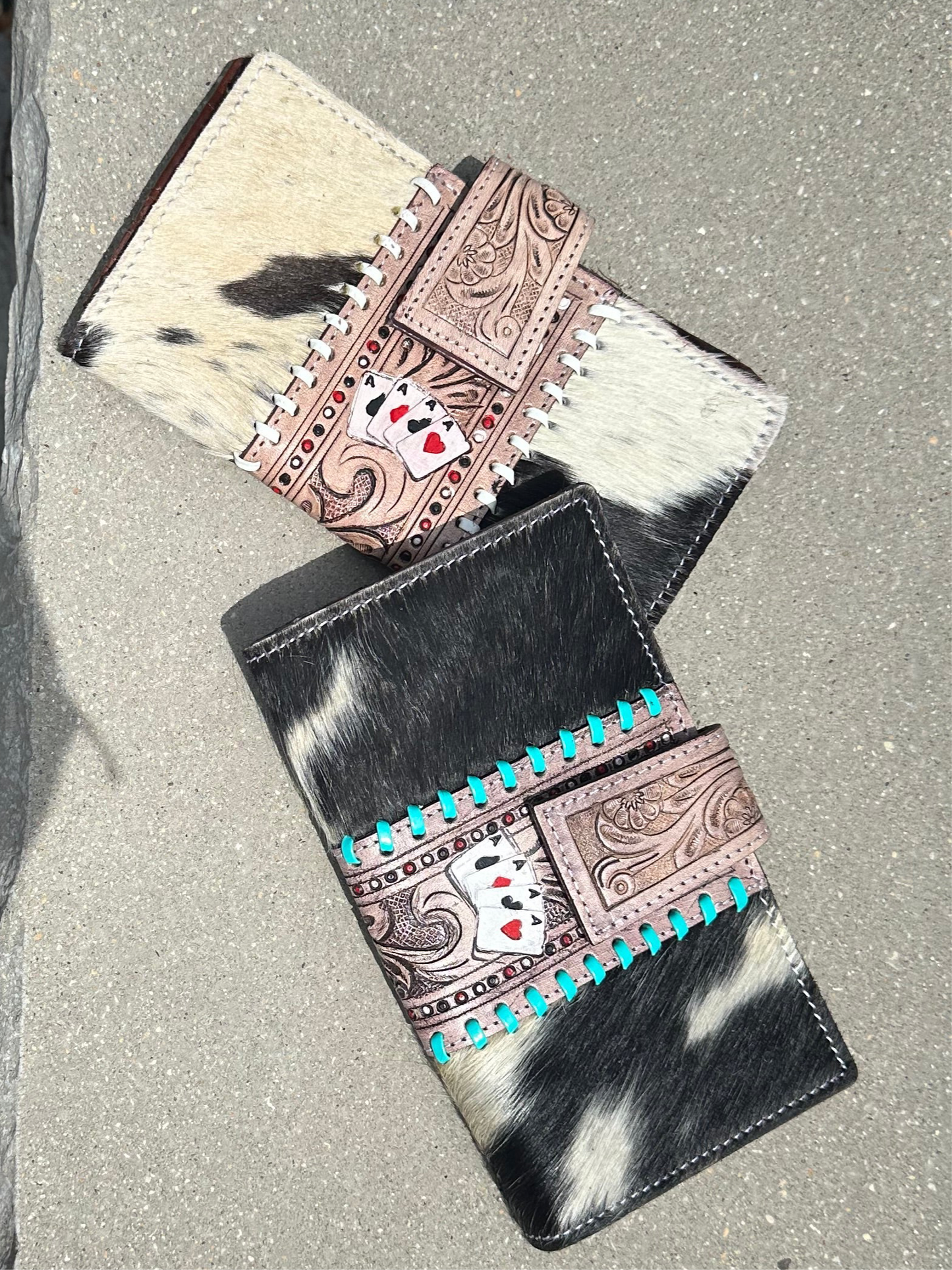 Tooled Genuine Leather // Cowhide Aces Bifold Wallet